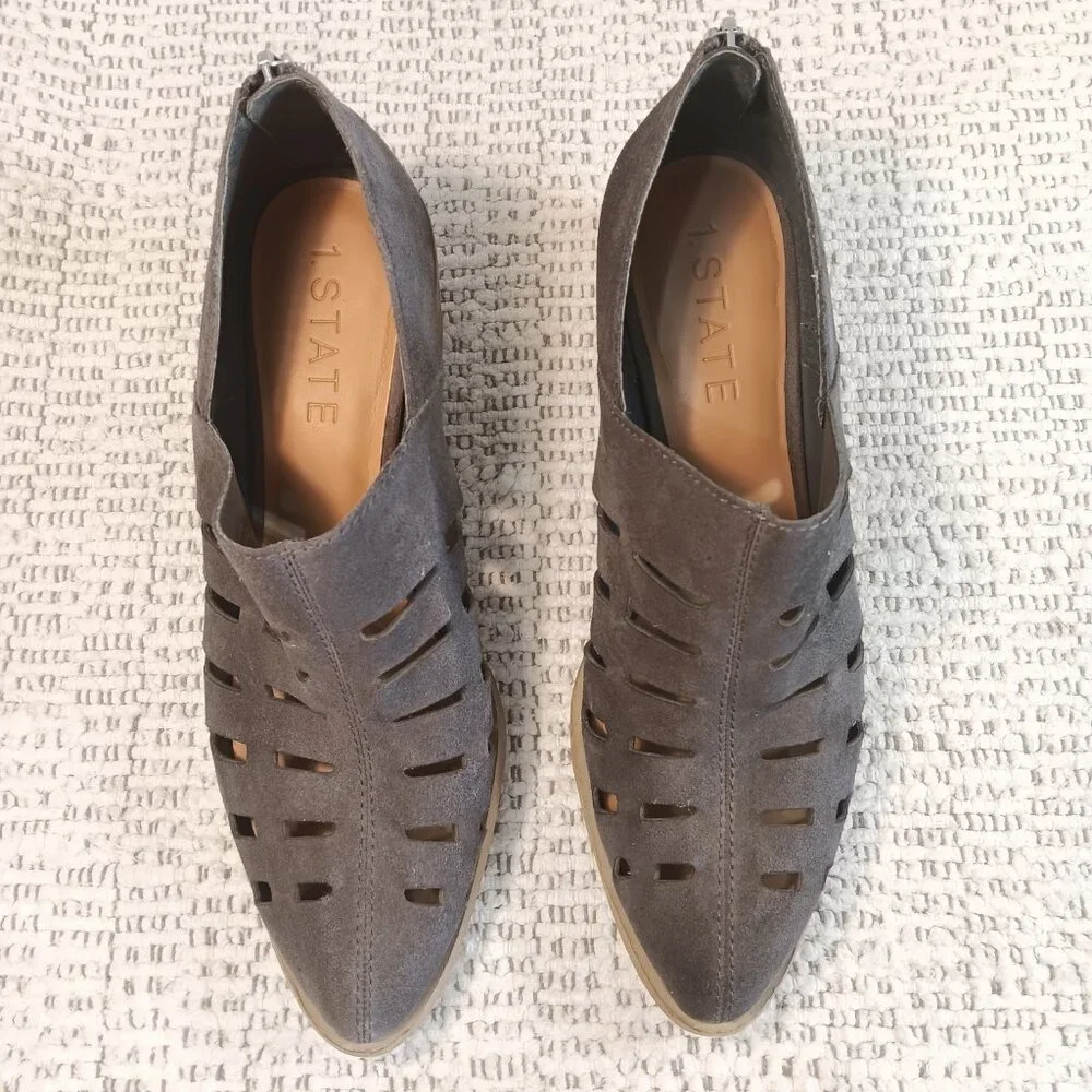 1.State 'Ilee' Women's Suede Cut Out Gray Ankle Bootie Sz 10 Medium